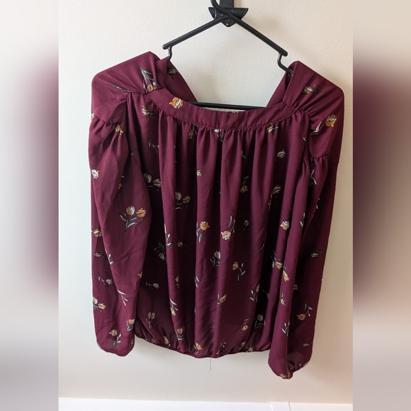 Elodie long sleeve sheer floral print burgundy blouse. Size XL - Picture 8 of 9